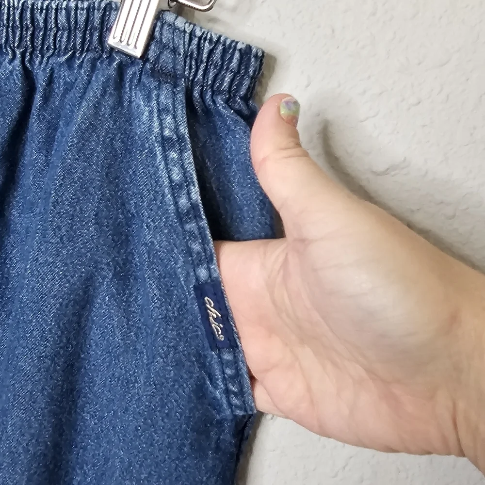 Chic Womens 16 Petite Elastic Waist Blue Jean Pull‎ On Pants High Rise Stretch